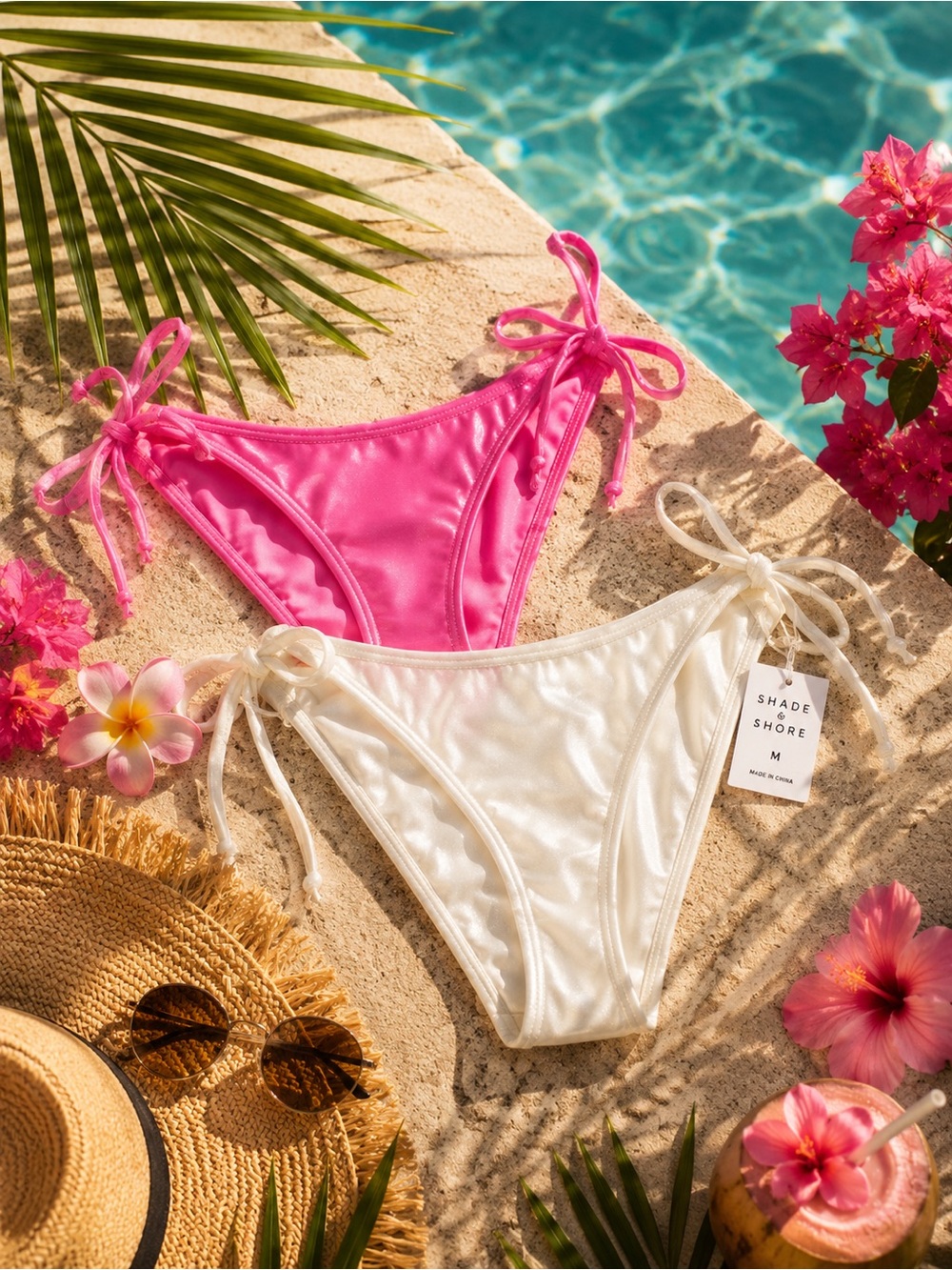 2 Pc NWT Bikini Bottom Bundle Wild Fable Pink M Shade & Shore White M